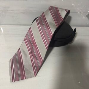 Calvin Klein Pink and Gray Striped Silk Tie